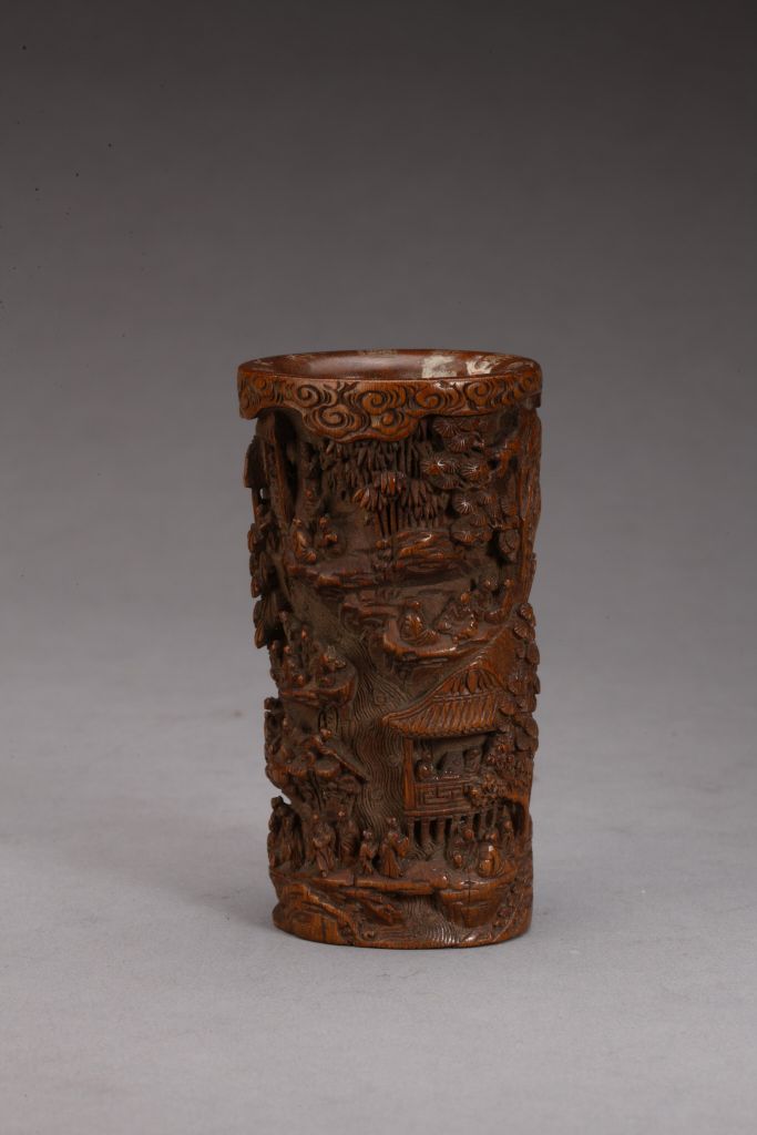 图片[1]-Qiaolin style bamboo root carving, orchid pavilion, and water drawing pen holder-China Archive